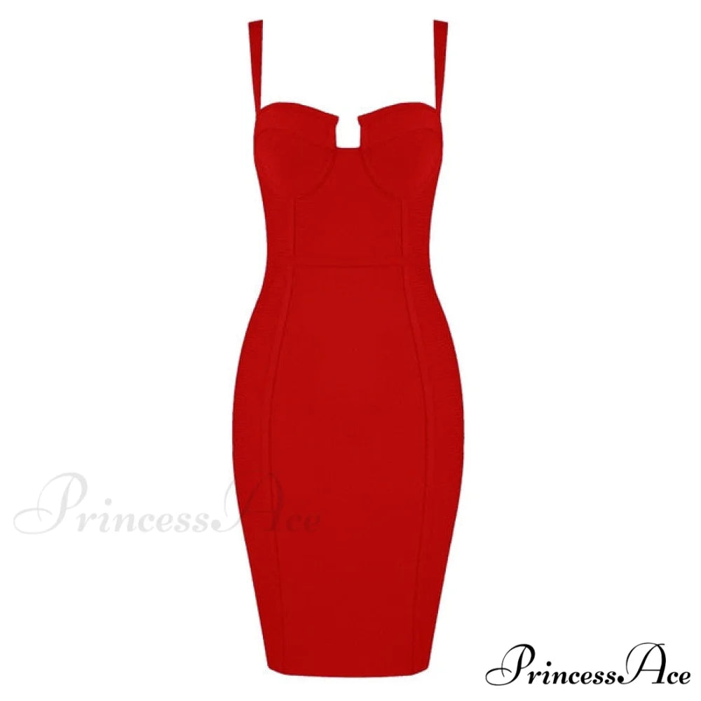 Sexy Blue Yellow Black Rayon Bandage Dress Red / XS