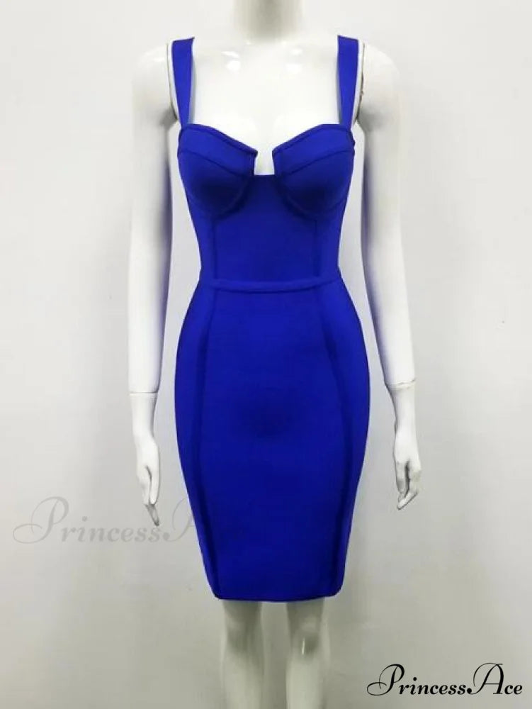 Sexy Blue Yellow Black Rayon Bandage Dress Blue / XS