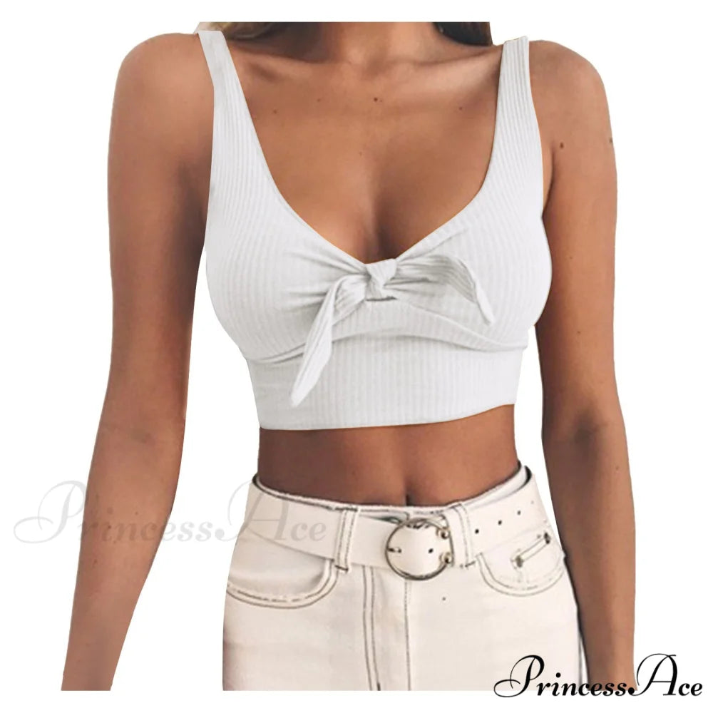 Sexy Bow Tank Tops For Women Bare Midriff Basic Crop Top