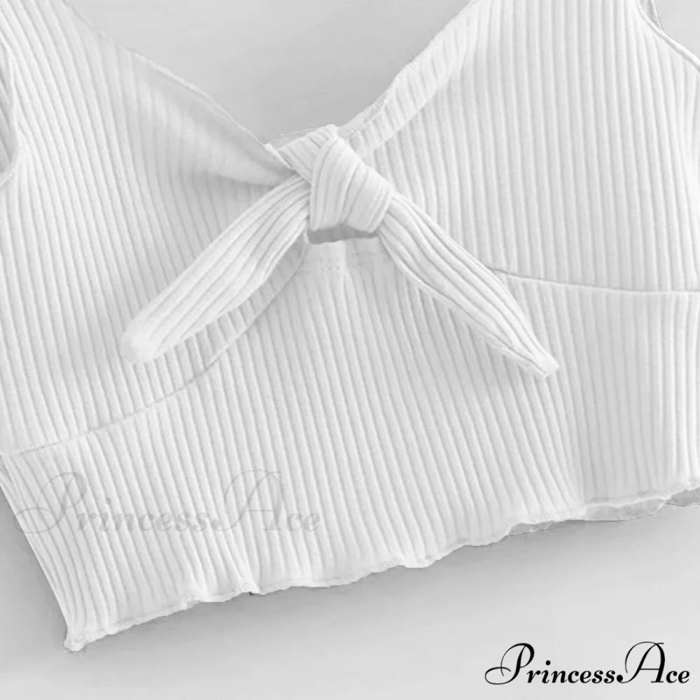 Sexy Bow Tank Tops For Women Bare Midriff Basic Crop Top