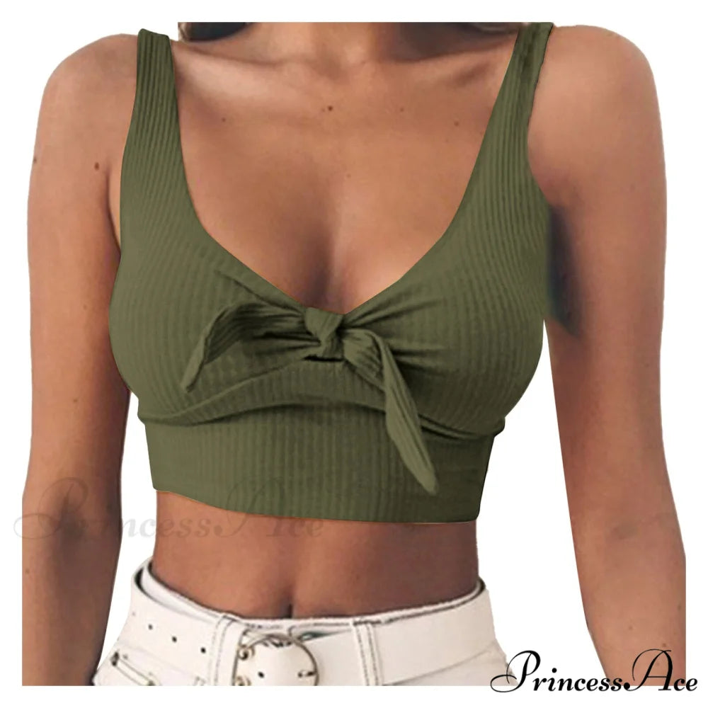 Sexy Bow Tank Tops For Women Bare Midriff Basic Crop Top