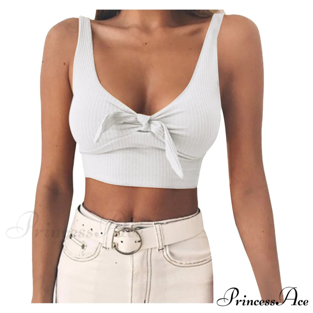 Sexy Bow Tank Tops For Women Bare Midriff Basic Crop Top