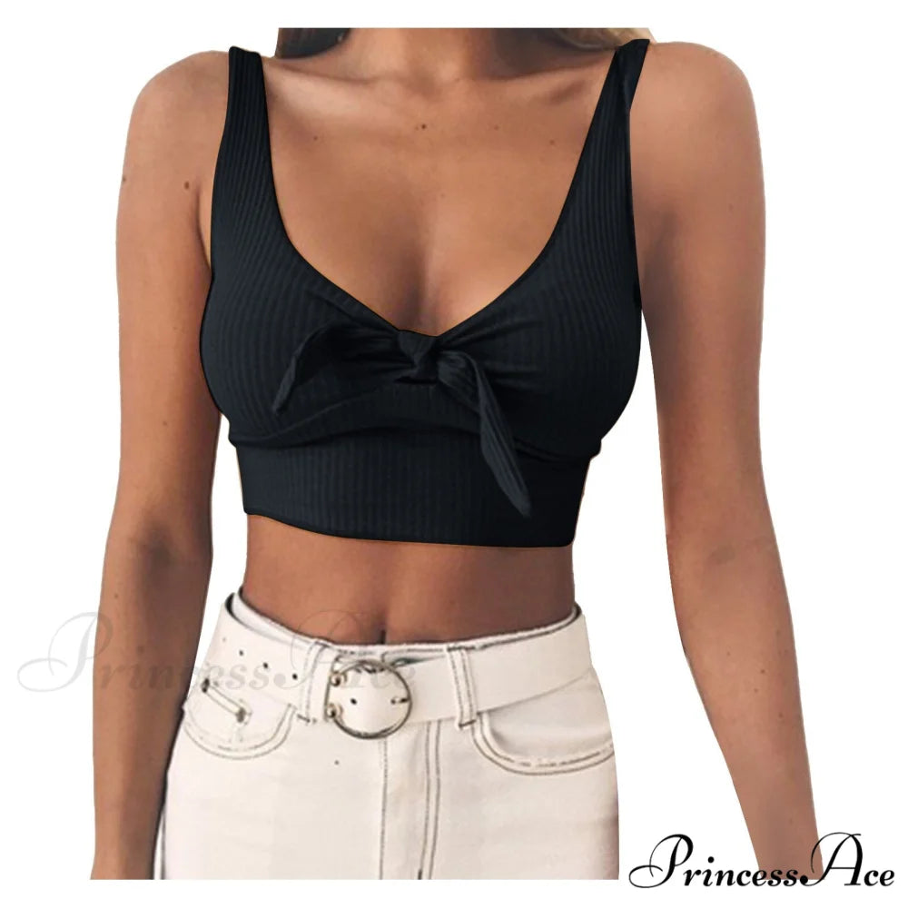 Sexy Bow Tank Tops For Women Bare Midriff Basic Crop Top