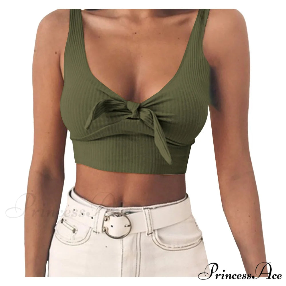 Sexy Bow Tank Tops For Women Bare Midriff Basic Crop Top