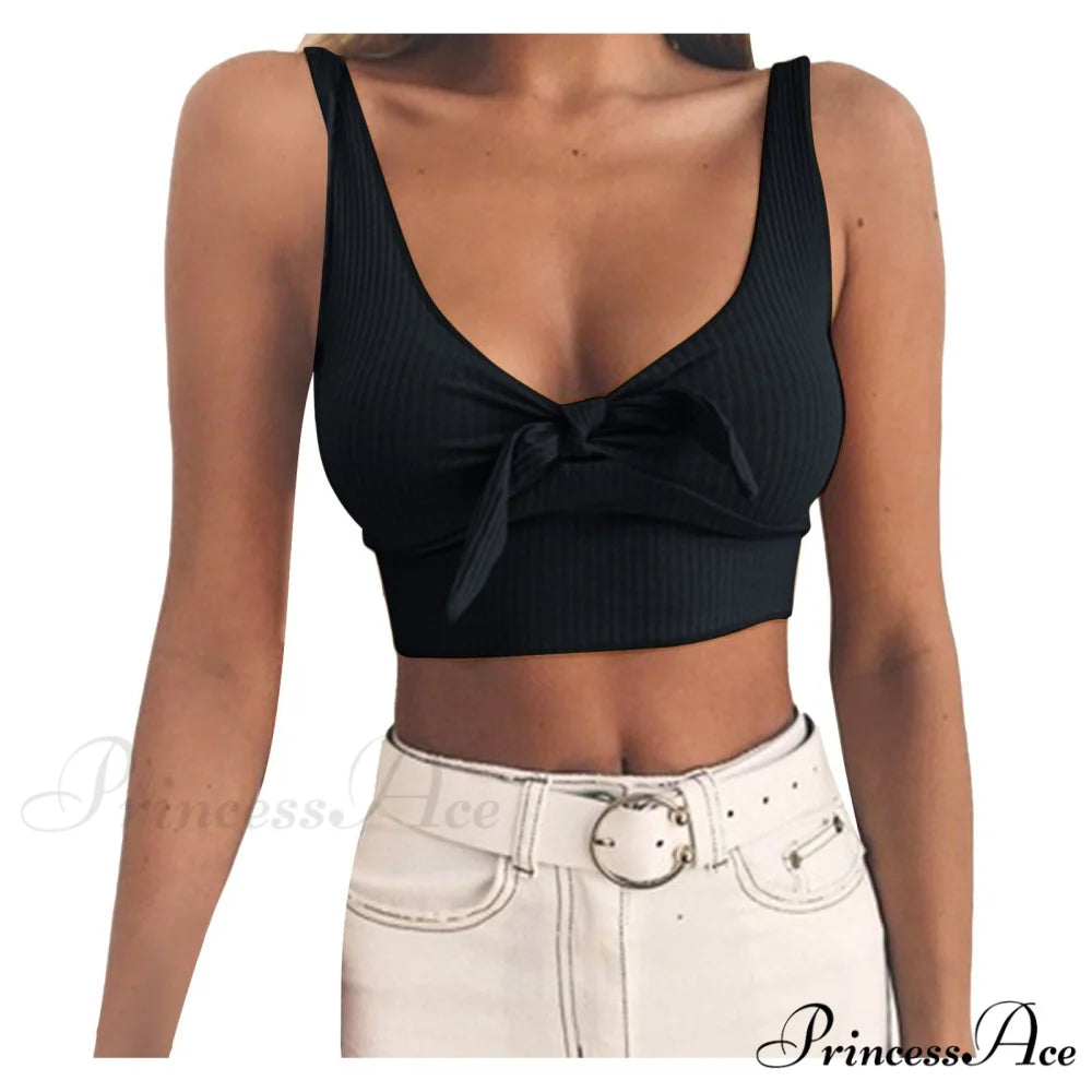 Sexy Bow Tank Tops For Women Bare Midriff Basic Crop Top