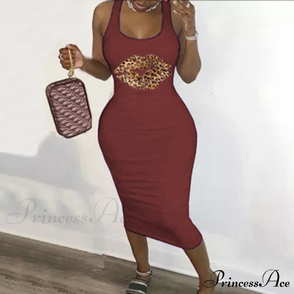 Sexy Casual Basic Club Bodycon Tight Dresses Burgundy / S