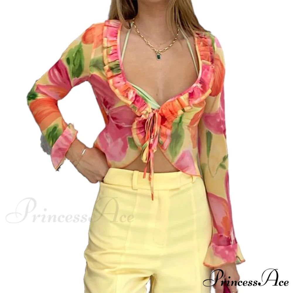 Sexy Casual Sweet See Through Fashion Blouse Pink / M