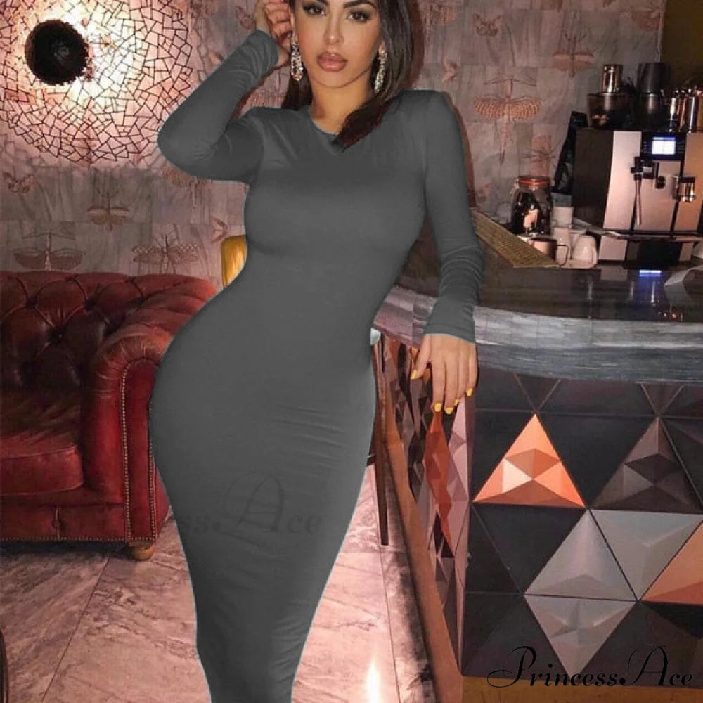 Sexy Club Elastic Elegant Pencil Dresses Dark Gray / S