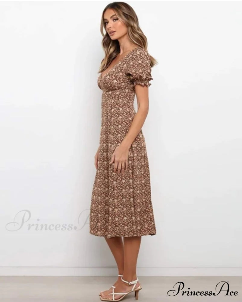 Sexy Deep V-Neck A-Line Midi Dress - New Fashion Women’s Clothing