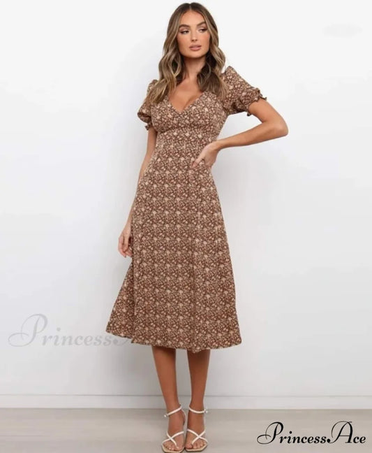 Sexy Deep V-Neck A-Line Midi Dress - New Fashion Women’s Clothing