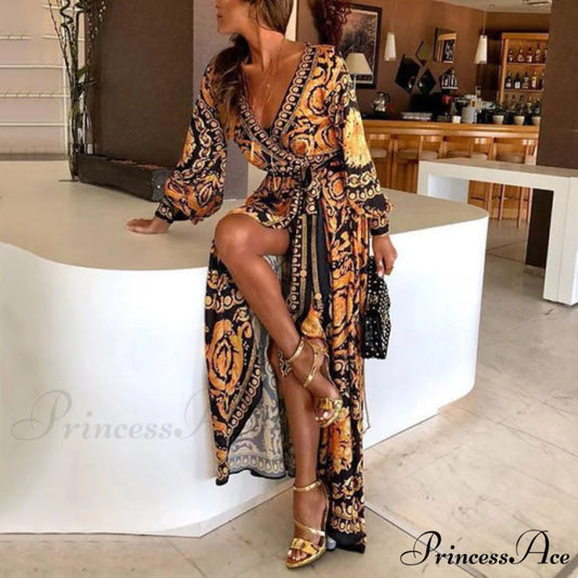 Sexy Elegant V-neck Long Maxi Dresses orange / S