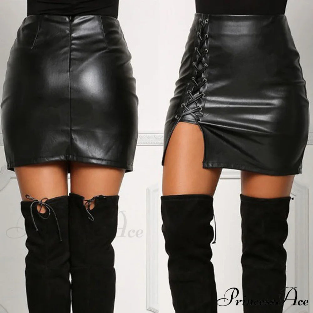Sexy Girls Black PU Leather Mini Skirts
