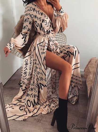 Sexy Glitter Deep V Neck Print Party Dress pink / S