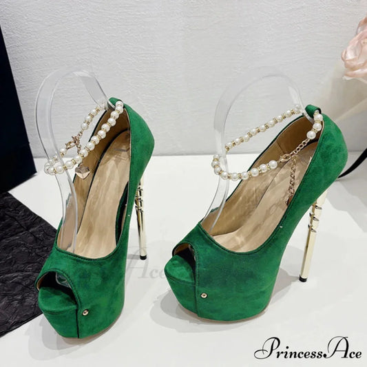 Sexy Green Peep-Toe Platform Wedding High HeelsFashion Elegant Banquet Stripper High Heel Green / 35