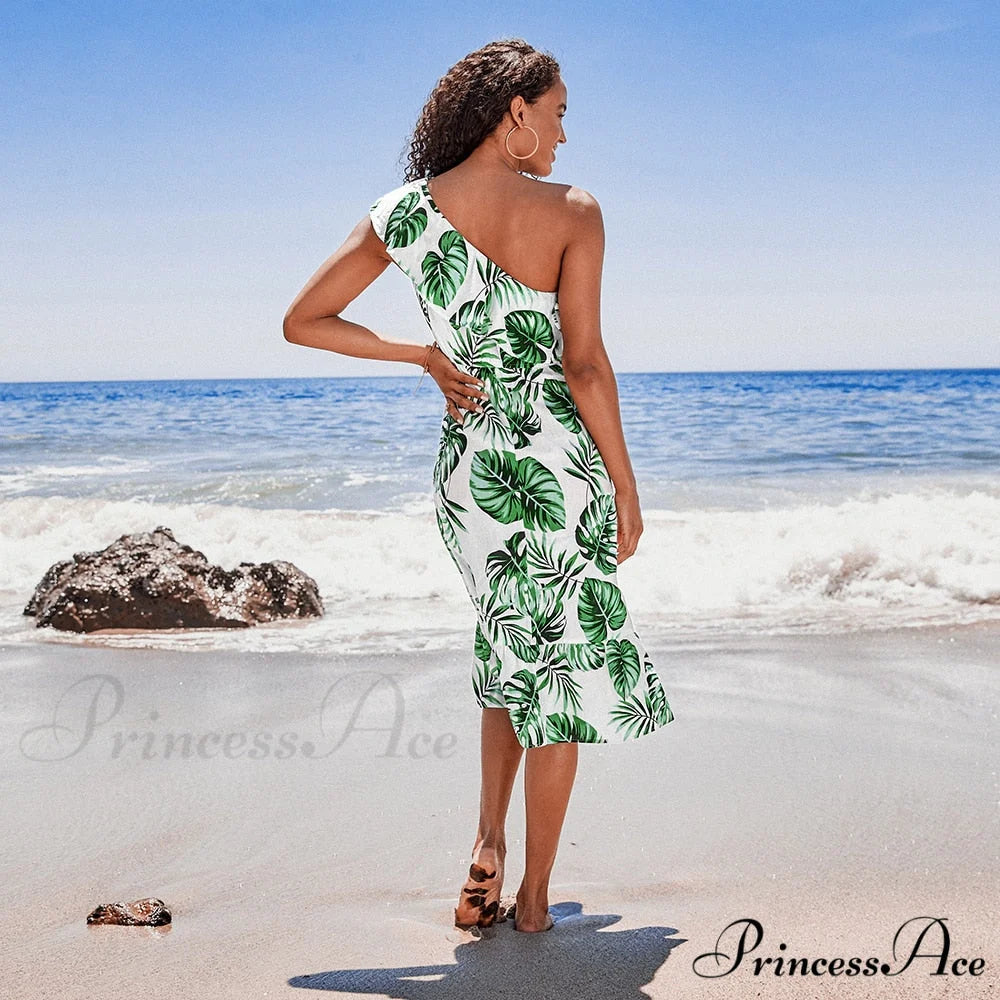 Sexy Green Tropical Leaf Beach Holiday Dress CSN0021EG / L