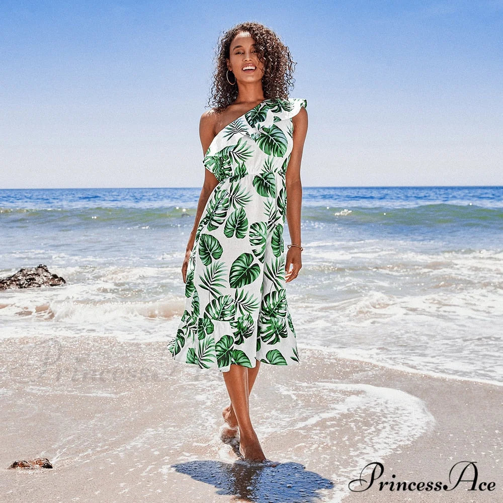 Sexy Green Tropical Leaf Beach Holiday Dress CSN0021EG / L