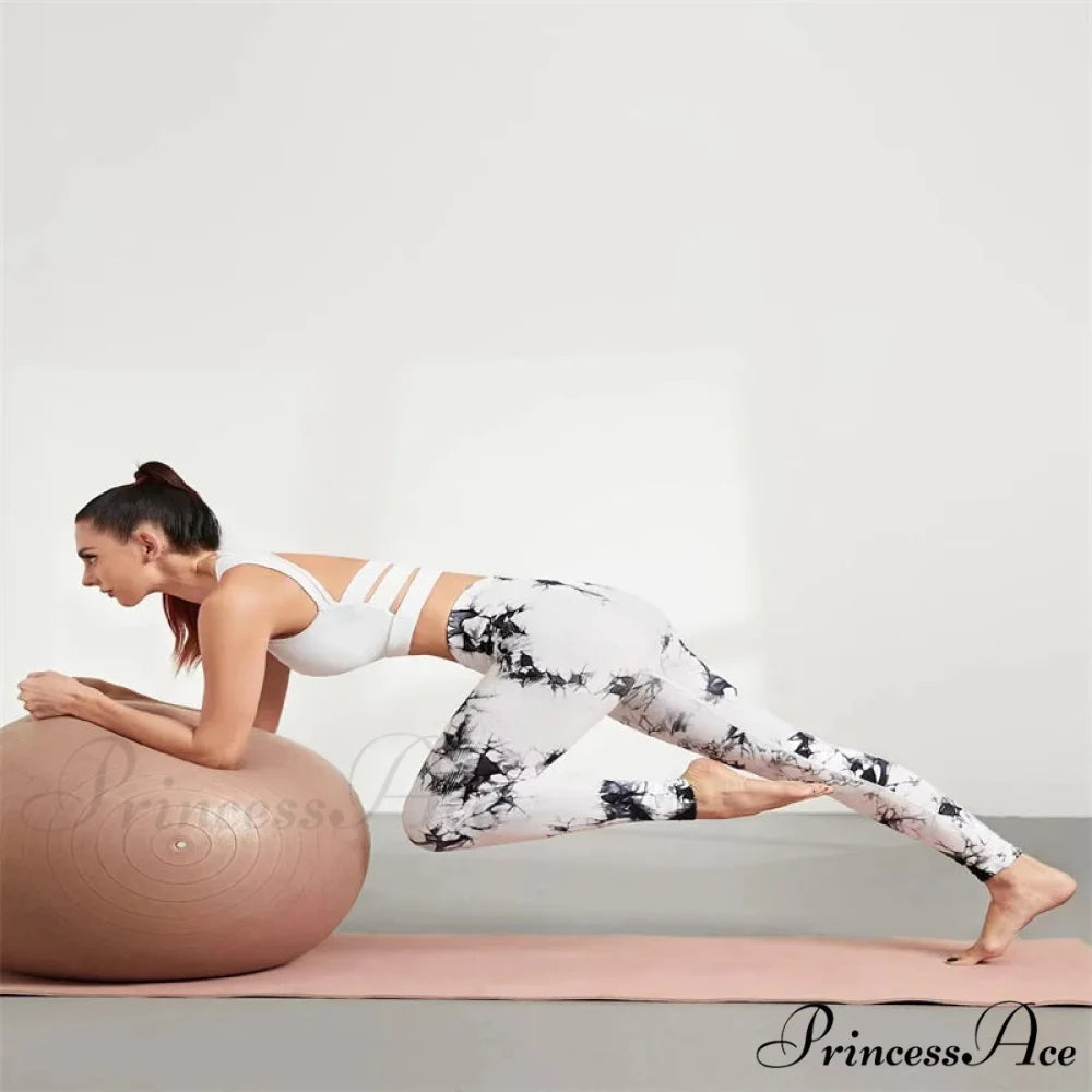 Sexy High Waist Push Up Tie-dye Seamless Fitness Workout Leggings WHITE / S