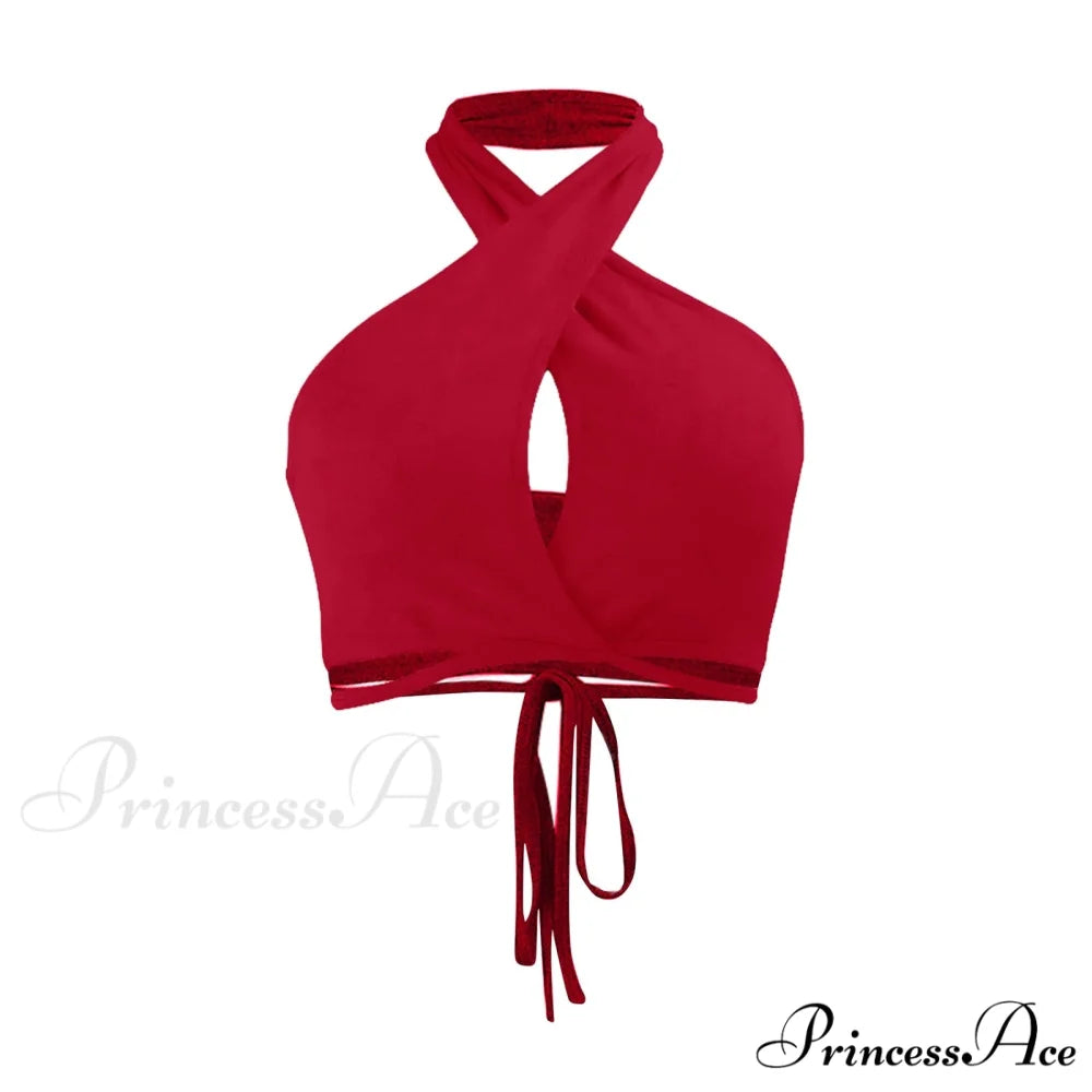 Sexy Hollow Backless White Black Tank Top Red / S