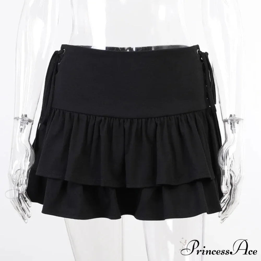 Sexy Japanese Harajuku Girls Sweet Lace Plaid High Waist Pleated Gothic Cute Skirt BLACK / S