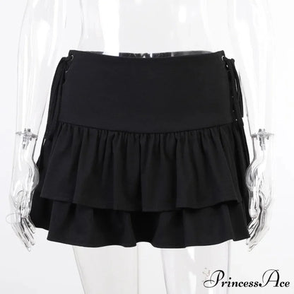 Sexy Japanese Harajuku Girls Sweet Lace Plaid High Waist Pleated Gothic Cute Skirt BLACK / S