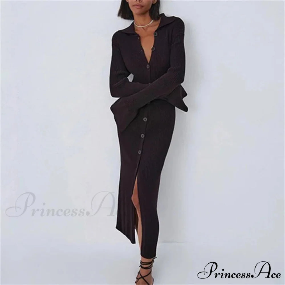 Sexy Knitted Cardigan Women Female Fashion Slim Solid Autumn Winter Flare Sleeve Female Vestidos BLACK / S