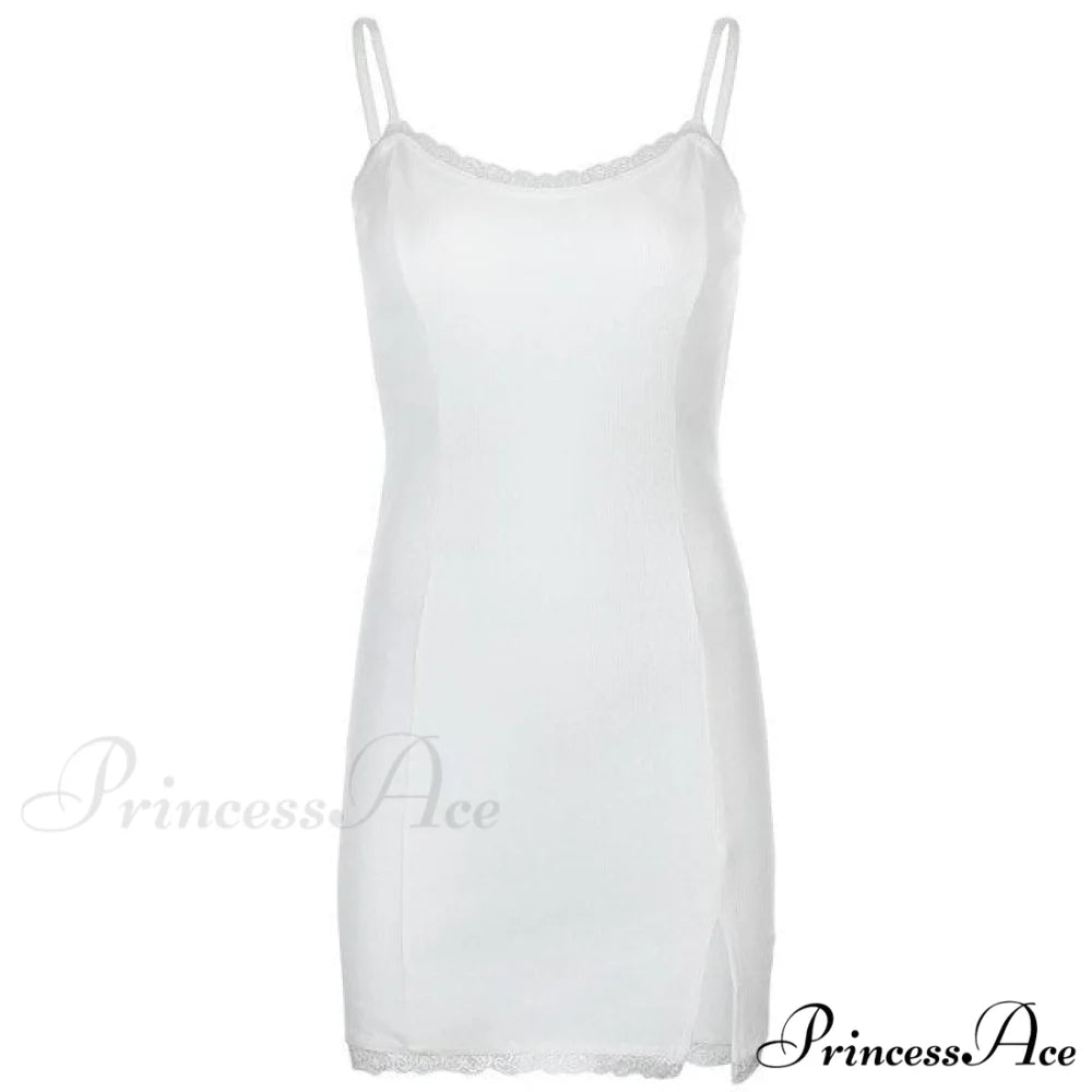 Sexy Lace Bandage Bodycon Short Mini Dress White sleeveless / S