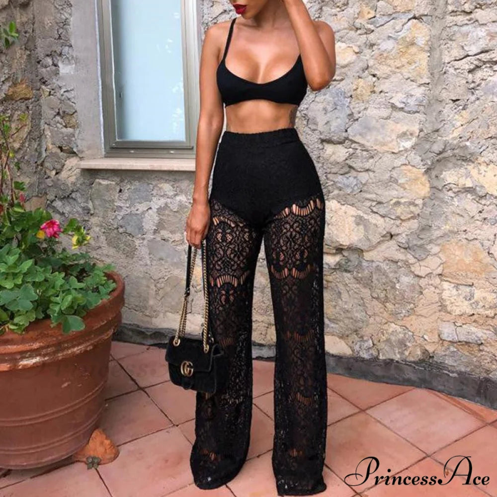 Sexy Lace High Waist Loose Pants