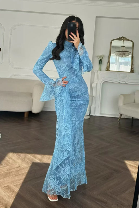 Sexy Lace Long Sleeve Bodycon Maxi Evening Dress