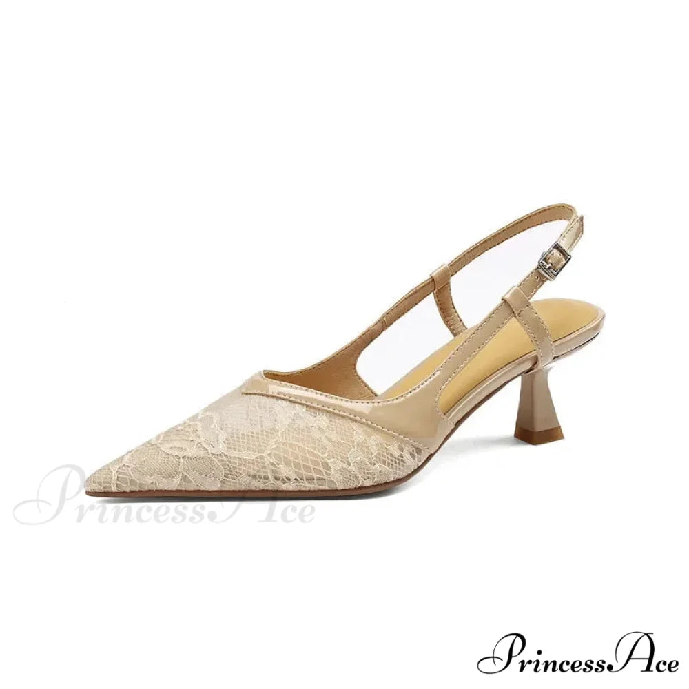 Sexy Lace Pointed Stiletto Back Empty Toe Summer Fashion Low Heel Pump