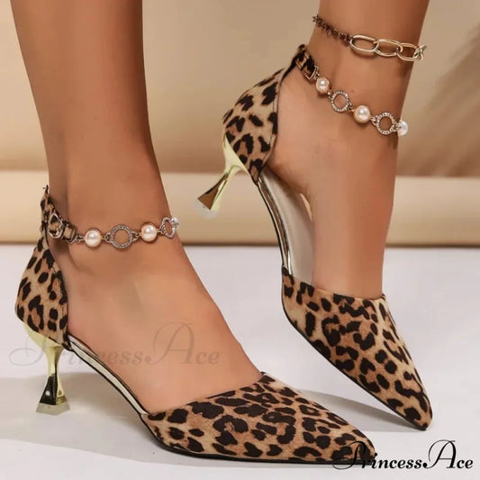 Sexy Leopard Bead Crystal Luxury Party Designer Dress Summer Low Heel Pump Leopard / 35