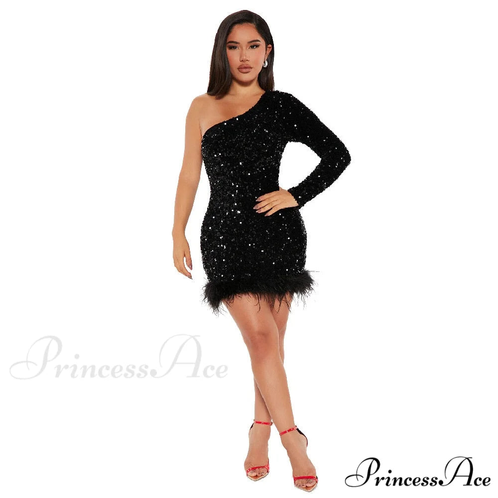 Sexy Luxury High Trendy Waist Short Dress Black 2 / S