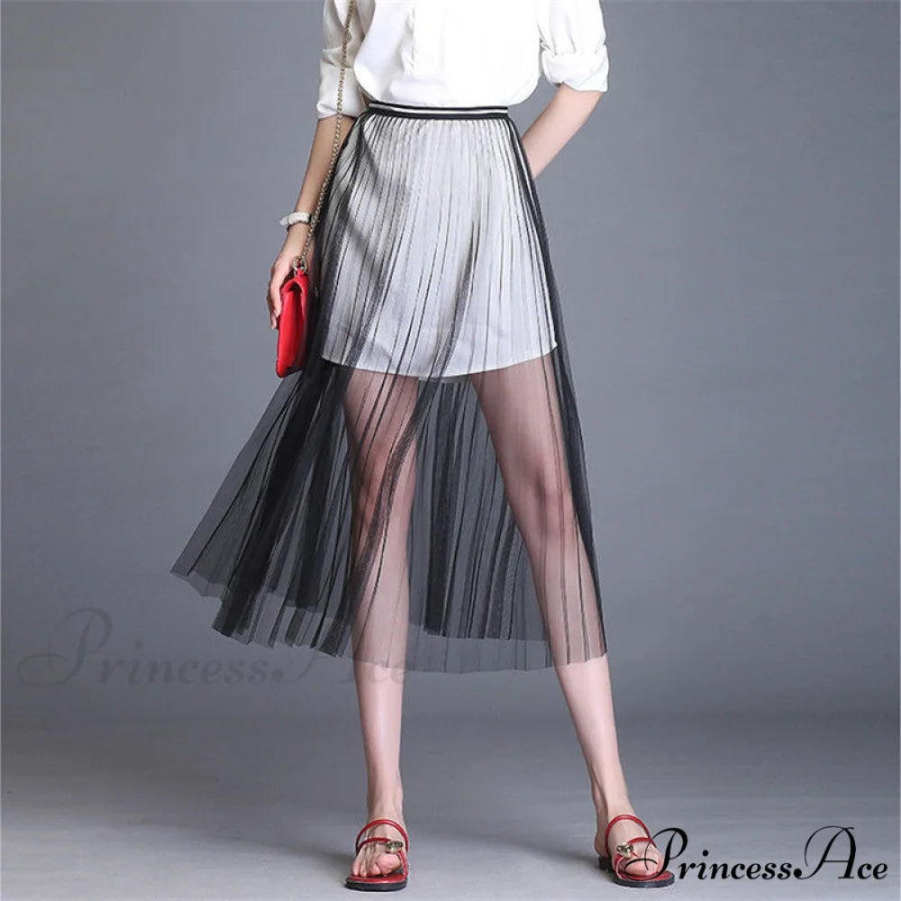 Sexy Mesh Lace Transparent Long Tulle Skirt