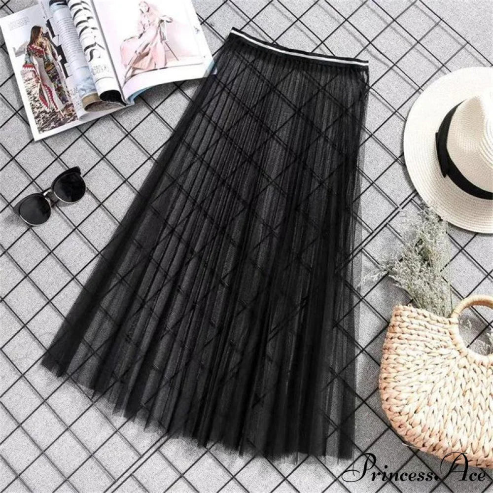 Sexy Mesh Lace Transparent Long Tulle Skirt Mesh Black / One Size