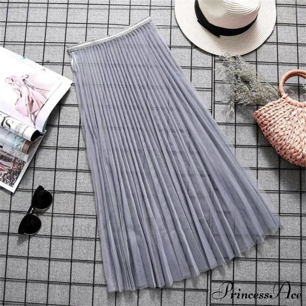 Sexy Mesh Lace Transparent Long Tulle Skirt Mesh gray / One Size