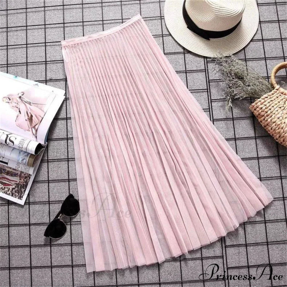 Sexy Mesh Lace Transparent Long Tulle Skirt Mesh pink / One Size