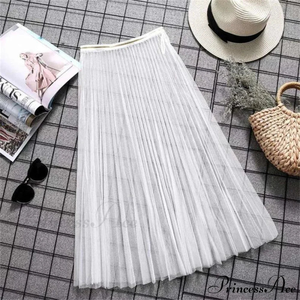 Sexy Mesh Lace Transparent Long Tulle Skirt Mesh White / One Size