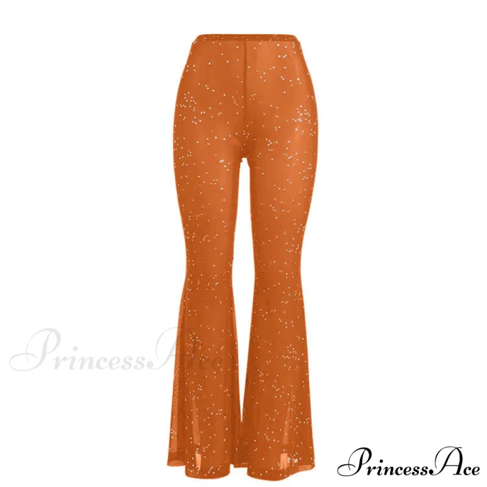 Sexy Mesh See-through Trouser Orange / XS