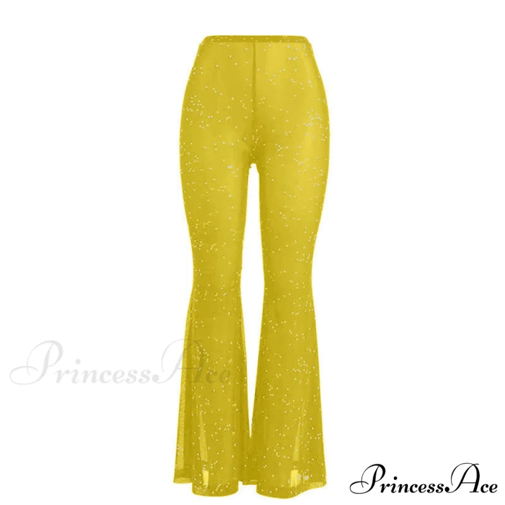Sexy Mesh See-through Trouser Yellow / XS