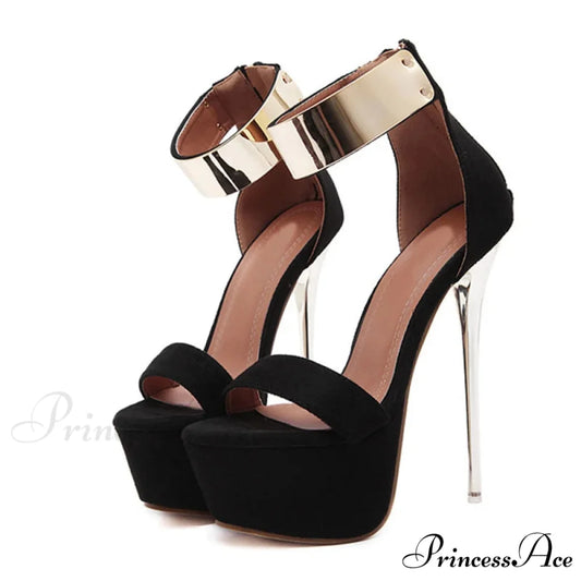 Sexy Metal Ankle-Cover Sandals High Crystal Platform Club Stripper Elegant High Heel Black / 34