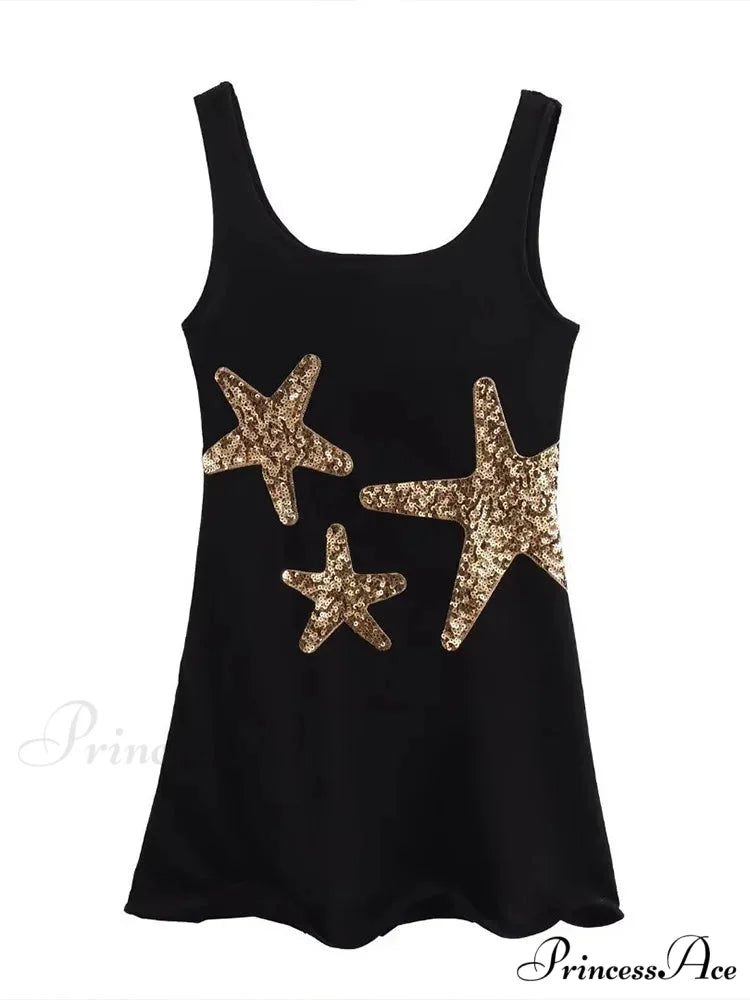 Sexy Mini Fashion Shiny Sequins Printed Strap Summer Chic Sleeveless Christmas Party Dress