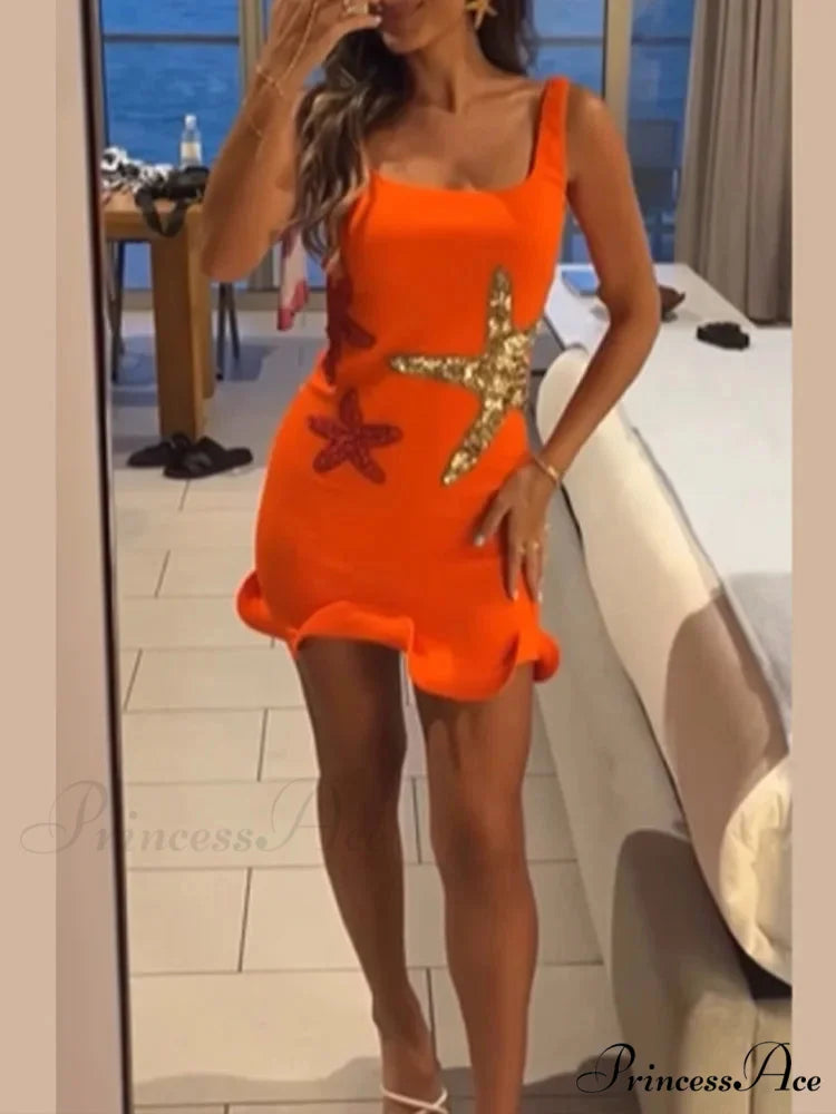 Sexy Mini Fashion Shiny Sequins Printed Strap Summer Chic Sleeveless Christmas Party Dress