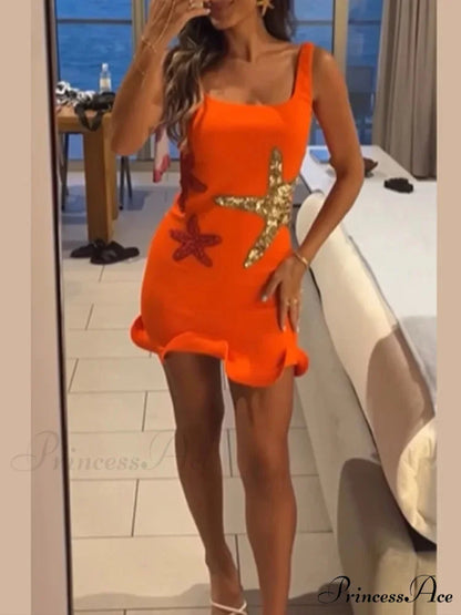 Sexy Mini Fashion Shiny Sequins Printed Strap Summer Chic Sleeveless Christmas Party Dress