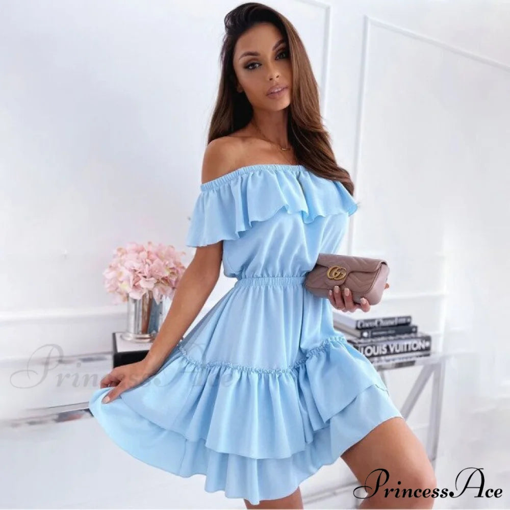Sexy Mini Short Sleeve Cake Dress Blue / S