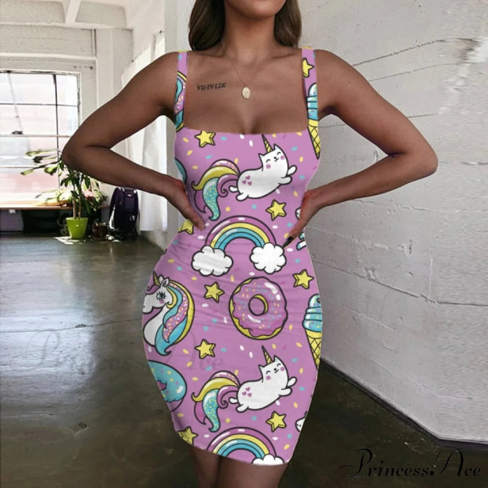 Sexy Money Print Ladies Dresses Purple / S