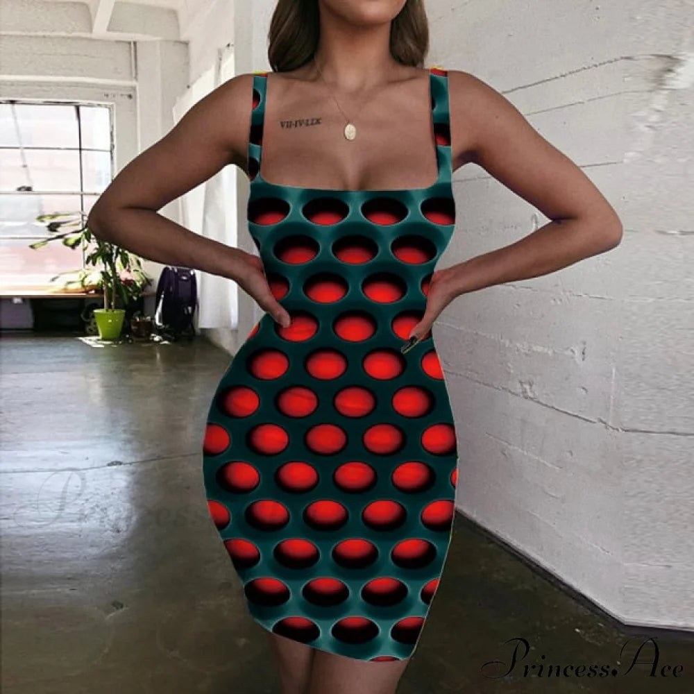 Sexy Money Print Ladies Dresses Red / S