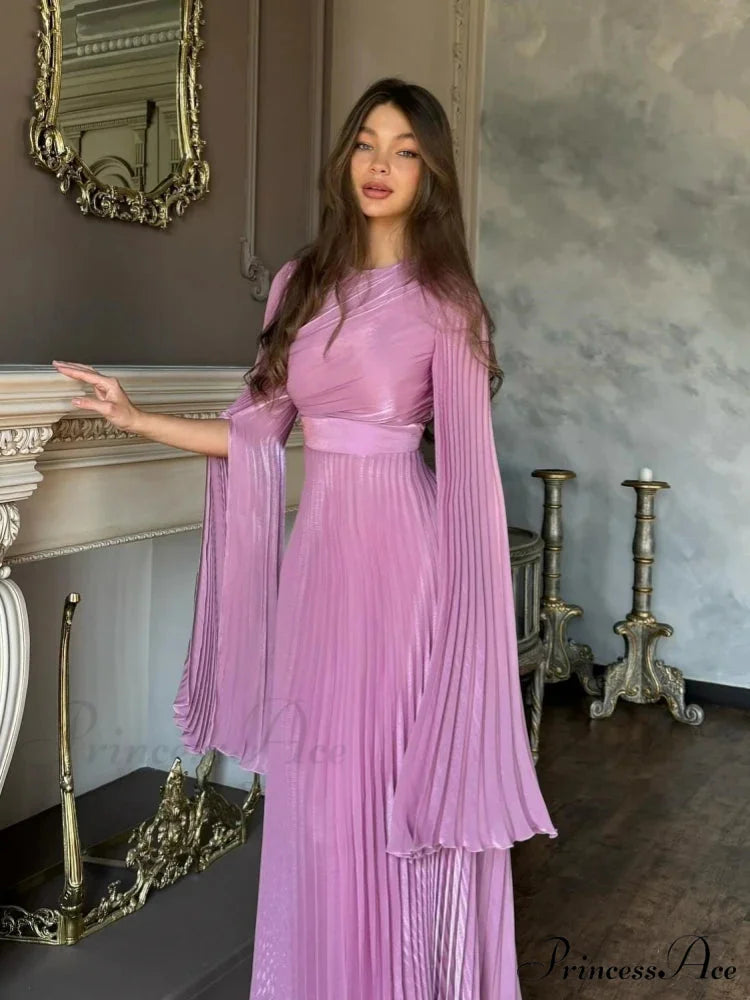Sexy O Neck Batwing Sleeve Pleated Long Dress Women Rose Christmas Party Dress