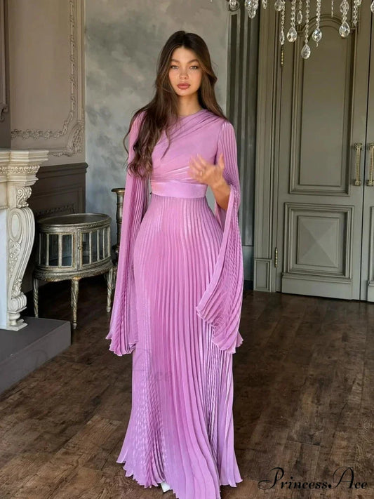 Sexy O Neck Batwing Sleeve Pleated Long Dress Women Rose Christmas Party Dress