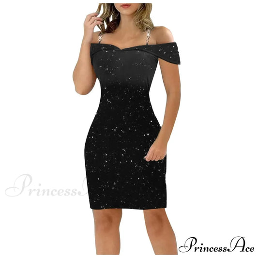 Sexy Off Shoulder Bodycon Formal Summer Slim Fit Party Club Evening Christmas Party Dress Black / S