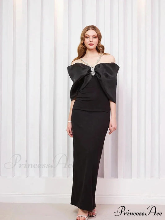 Sexy Off Shoulder Diamond Straps Bandage Black Pleated Shiny Celebrity Christmas Party Dress Black / XS