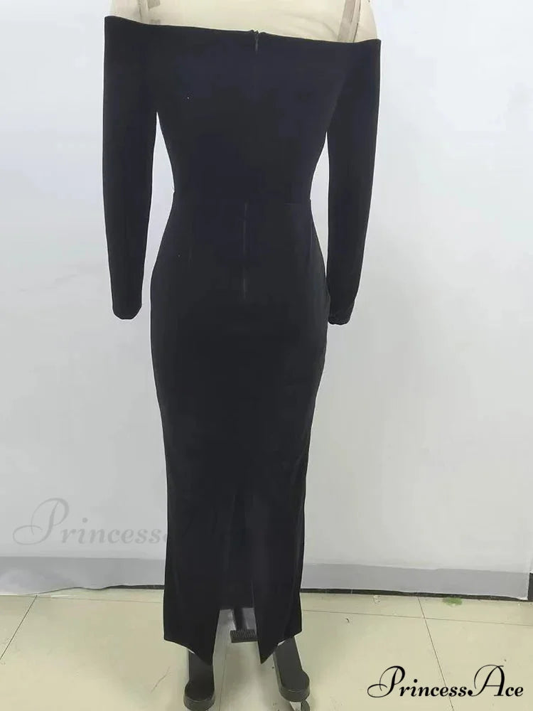 Sexy Off Shoulder V Neck Hollow Out Flower Dress Women Christmas Party Dress